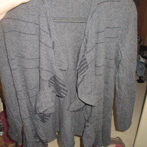Eileen Fisher Merino Wool And Cashmere Gray Striped Womens Cardigan Size XS